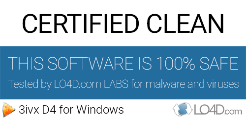 3ivx D4 for Windows is free of viruses and malware.