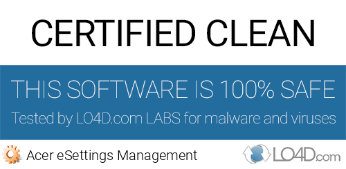 Acer eSettings Management is free of viruses and malware.