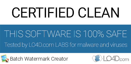 Batch Watermark Creator is free of viruses and malware.