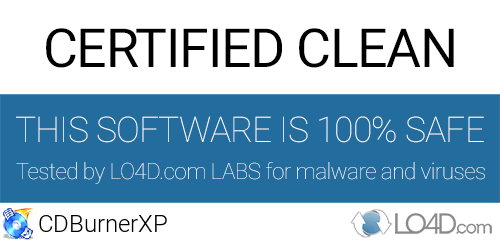 CDBurnerXP is free of viruses and malware.