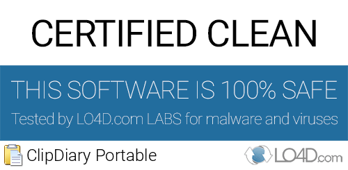 ClipDiary Portable is free of viruses and malware.