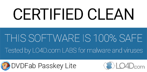 DVDFab Passkey Lite is free of viruses and malware.