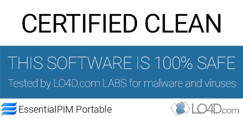 EssentialPIM Portable is free of viruses and malware.