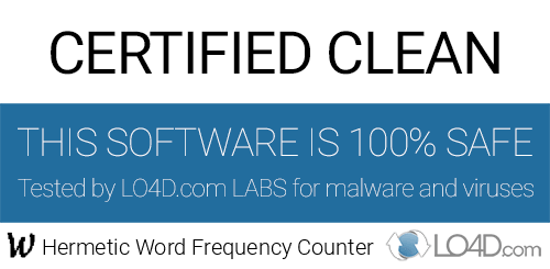 Hermetic Word Frequency Counter is free of viruses and malware.
