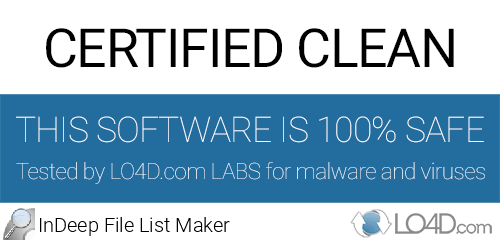 InDeep File List Maker is free of viruses and malware.