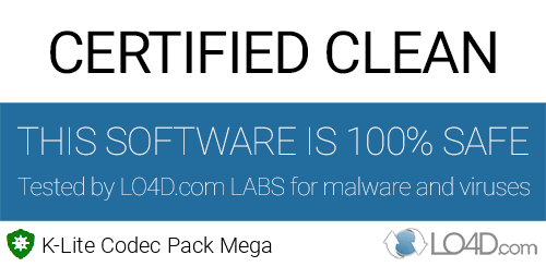 K-Lite Codec Pack Mega is free of viruses and malware.