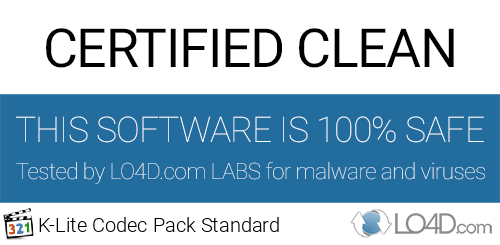 K-Lite Codec Pack Standard is free of viruses and malware.