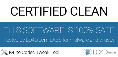 K-Lite Codec Tweak Tool is free of viruses and malware.
