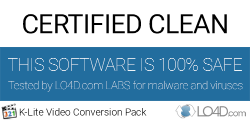 K-Lite Video Conversion Pack is free of viruses and malware.