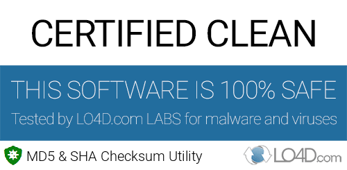 MD5 & SHA Checksum Utility is free of viruses and malware.