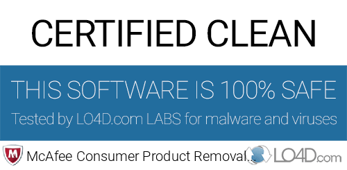 McAfee Consumer Product Removal Tool is free of viruses and malware.