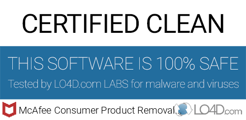 McAfee Consumer Product Removal Tool is free of viruses and malware.