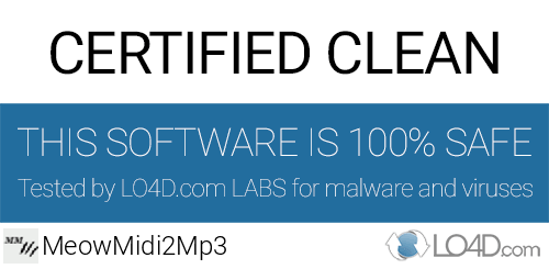 MeowMidi2Mp3 is free of viruses and malware.