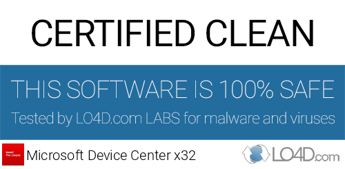 Microsoft Device Center x32 is free of viruses and malware.