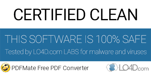 PDFMate Free PDF Converter is free of viruses and malware.