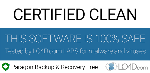 Paragon Backup & Recovery Free is free of viruses and malware.