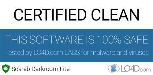 Scarab Darkroom Lite is free of viruses and malware.