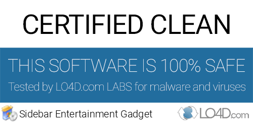 Sidebar Entertainment Gadget is free of viruses and malware.