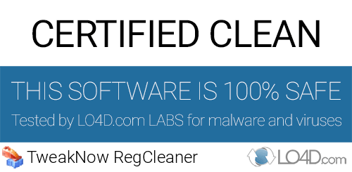 TweakNow RegCleaner is free of viruses and malware.