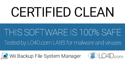 Wii Backup File System Manager is free of viruses and malware.