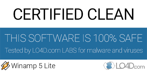 Winamp 5 Lite is free of viruses and malware.