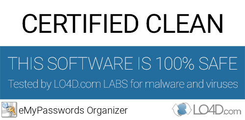 eMyPasswords Organizer is free of viruses and malware.
