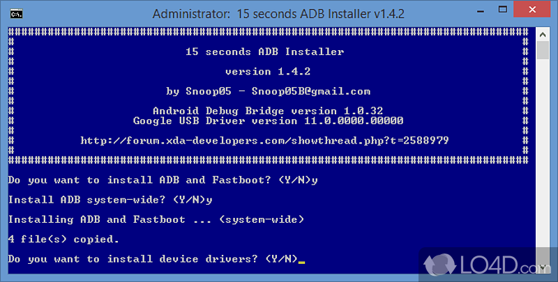 Fast and basic installation of ADB without the whole SDK - Screenshot of 15 seconds ADB Installer