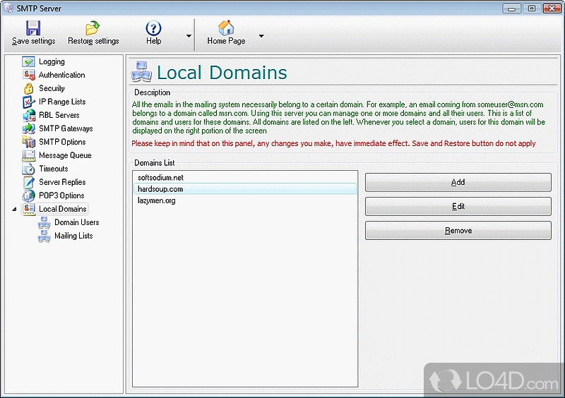 Free SMTP relay server - Screenshot of 1st SMTP Server