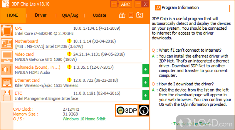 Clean feature lineup - Screenshot of 3DP Chip