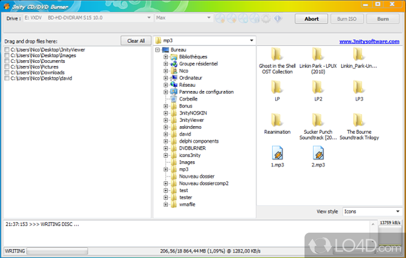 Quick setup and structured GUI - Screenshot of 3nity CD/DVD Burner
