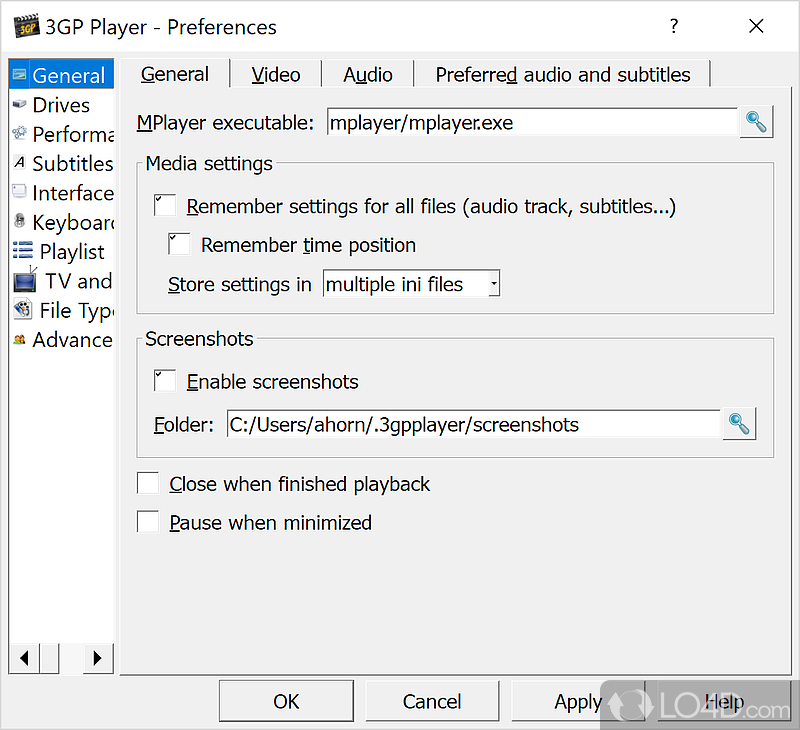 3GP Player: User interface - Screenshot of 3GP Player