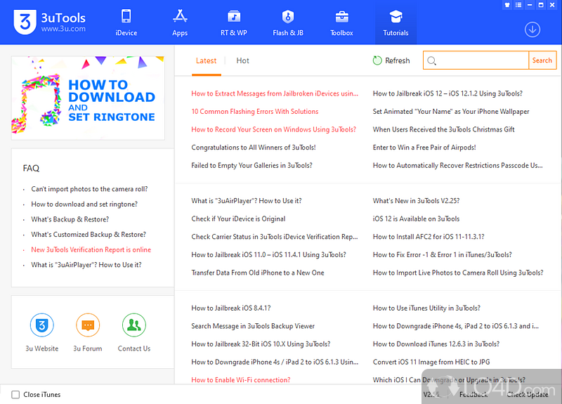 Access to tutorials for managing, jailbreaking, data transfer and more for your device - Screenshot of 3uTools