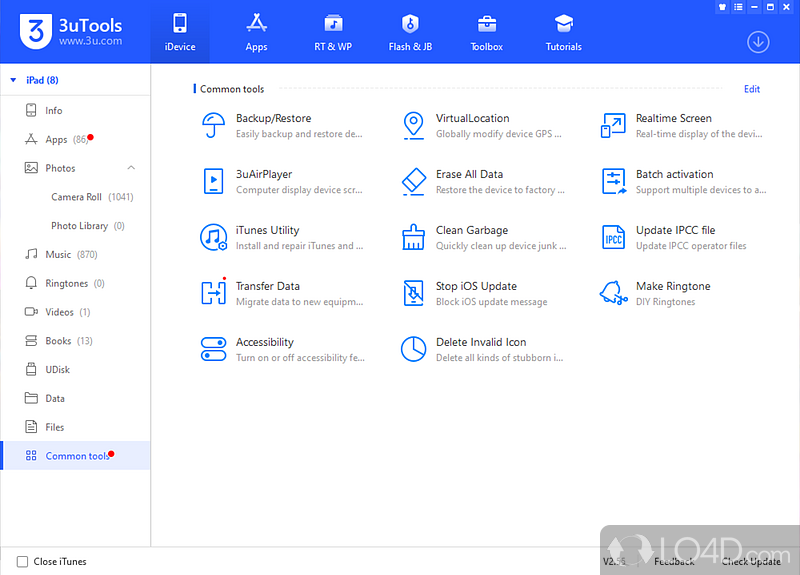 3uTools includes a collection of useful utilities for managing and jailbreaking your device - Screenshot of 3uTools