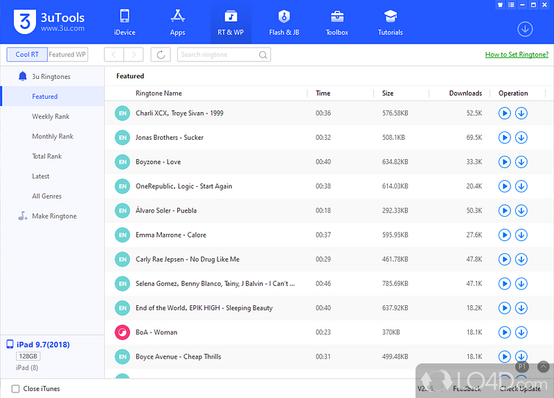 Access free ringtones from the 3uTools database for free - Screenshot of 3uTools