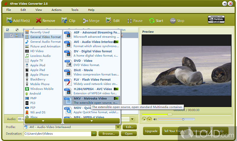 Video converter to convert various video/audio files - Screenshot of 4Free Video Converter