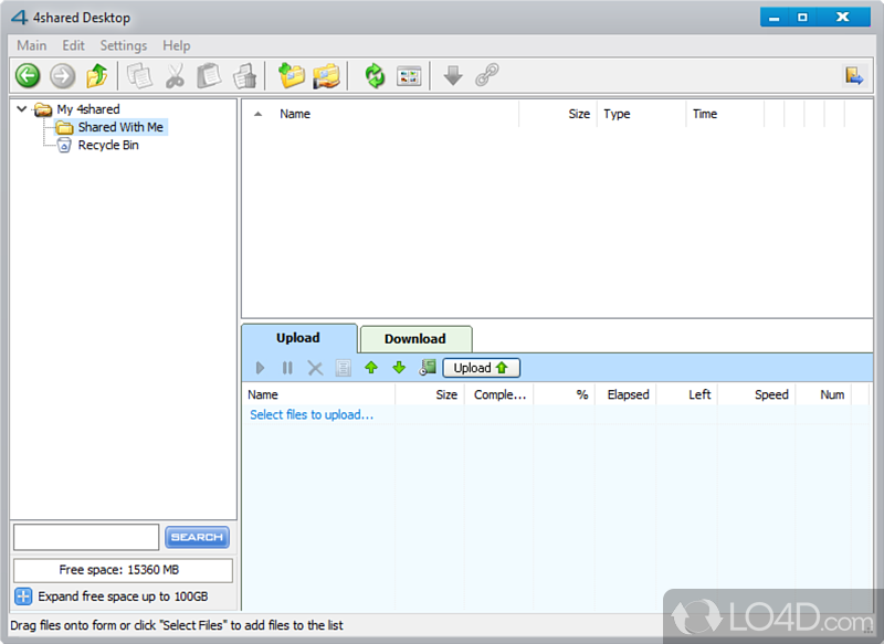 Upload to 4shared account from an application - Screenshot of 4shared Desktop