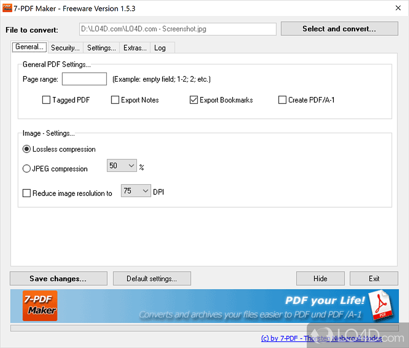 Can help you convert a variety of file formats into PDF files, in just a few moves - Screenshot of 7-PDF Maker