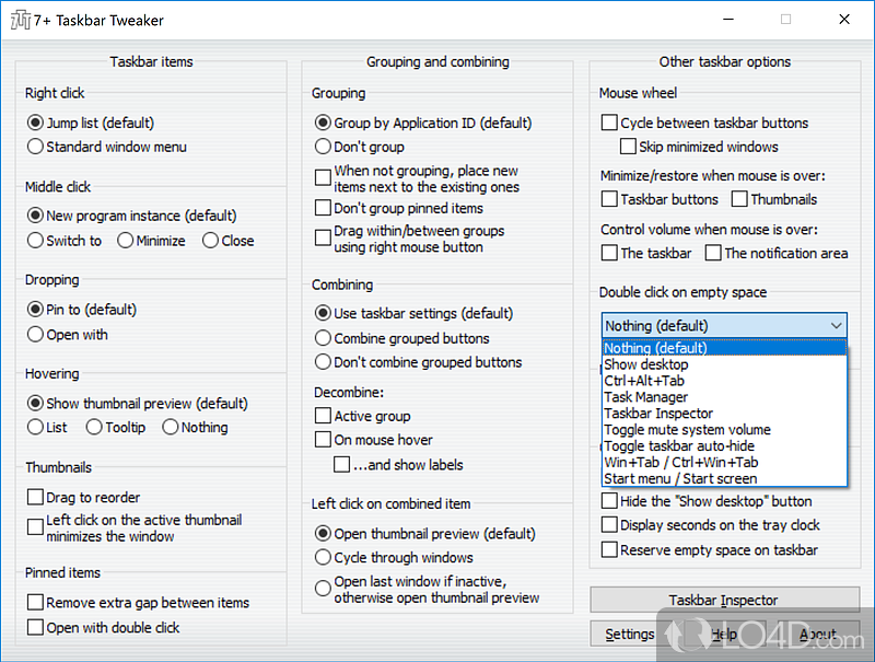 Modify the superbar’s behavior - Screenshot of 7+ Taskbar Tweaker