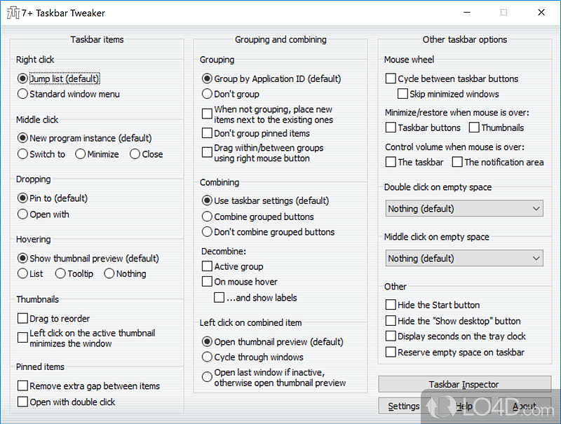 Customize the Taskbar - Screenshot of 7+ Taskbar Tweaker