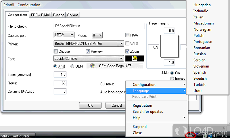 Enables users to print from various programs to Windows, USB - Screenshot of Printfil