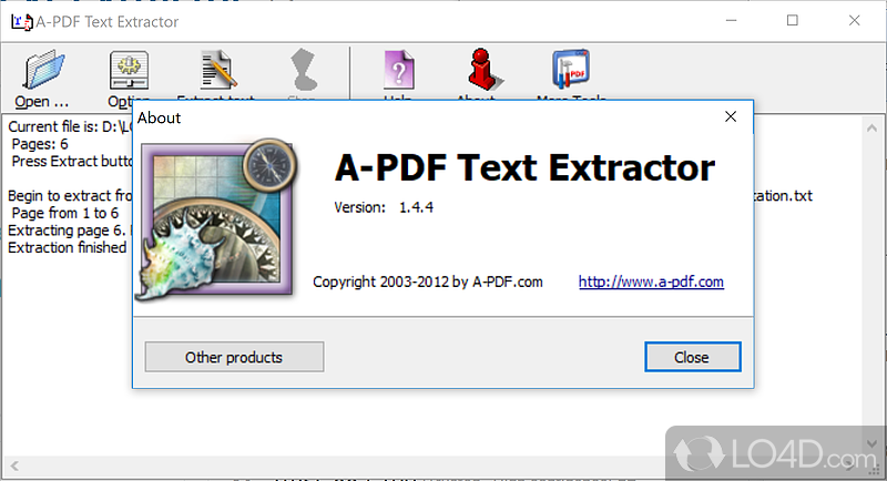 A-PDF Text Extractor: User interface - Screenshot of A-PDF Text Extractor