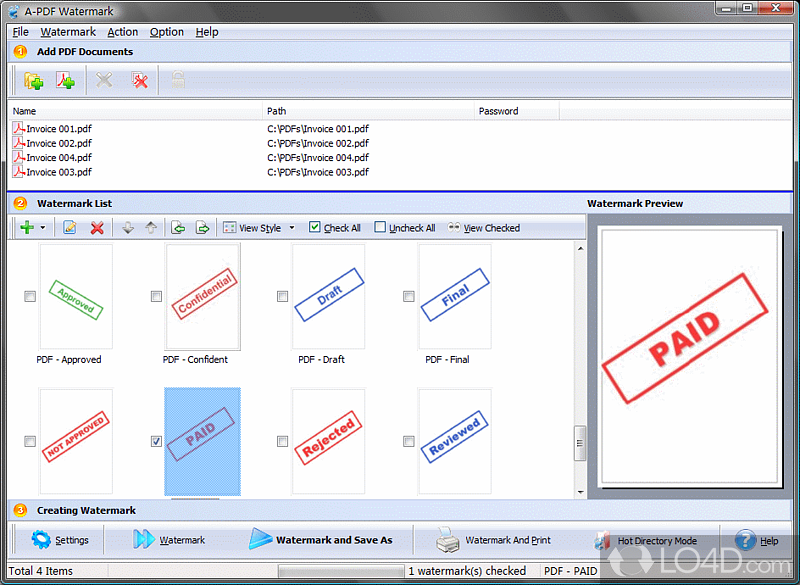 Add watermarks to Acrobat PDF documents and easily manipulate watermarks or print documents directly from this piece of software - Screenshot of A-PDF Watermark