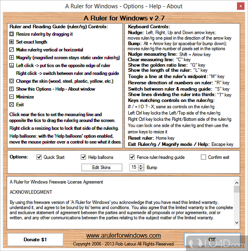 Elegant and on-screen pixel ruler, intended for users who design websites and need to measure objects on their screen - Screenshot of A Ruler for Windows