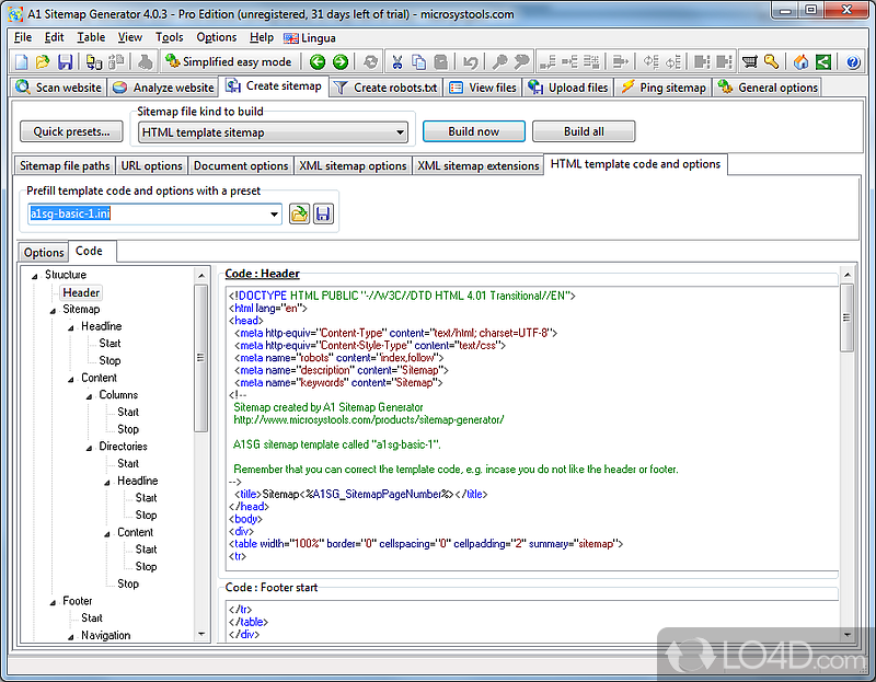 Thorough analysis of the website's structure - Screenshot of A1 Sitemap Generator