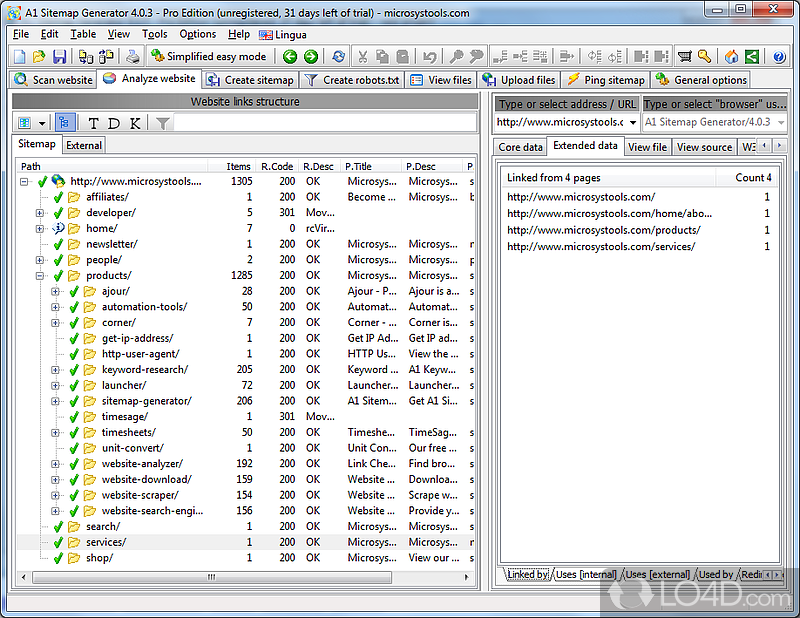 Performs various automatic tasks such as scan website, build sitemap - Screenshot of A1 Sitemap Generator