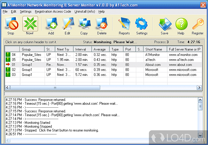 Monitor web servers and TCP servers - Screenshot of A1Monitor Network Monitor