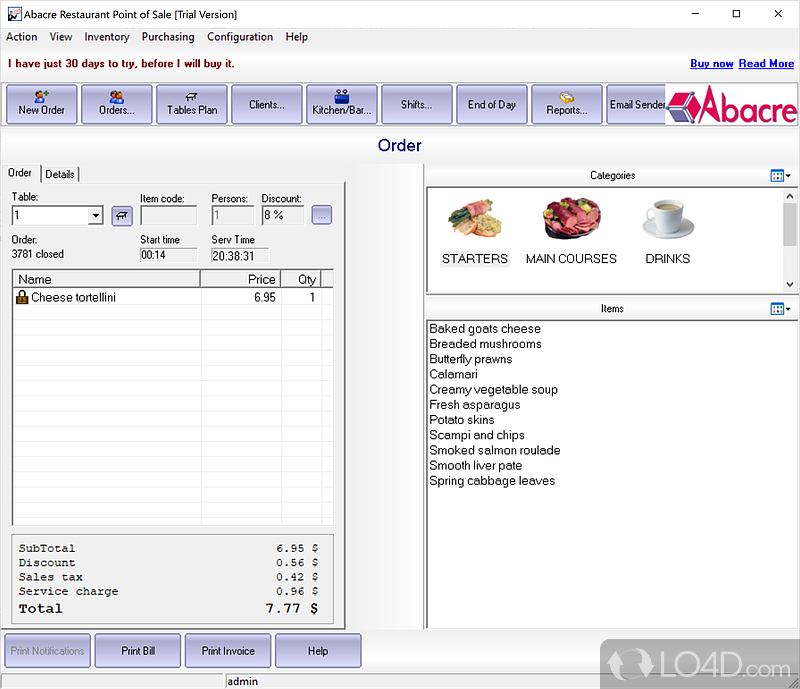 Abacre Restaurant Point of Sale screenshot