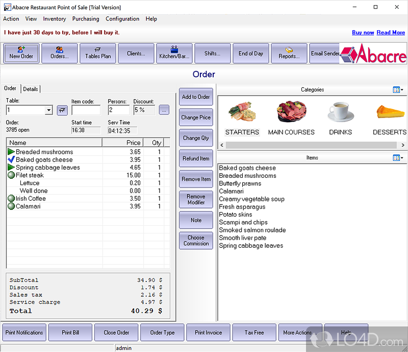 Full control over your restaurant - Screenshot of Abacre Restaurant Point of Sale