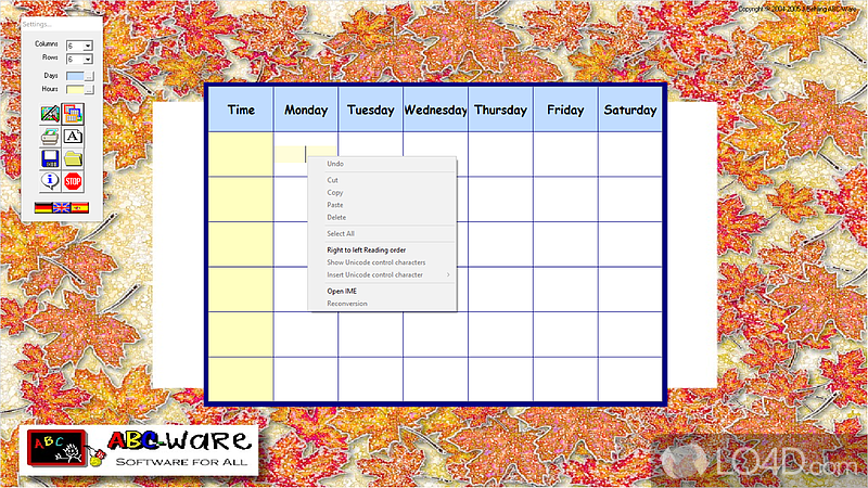 Create and print timetables for school and other activities - Screenshot of ABC Timetable