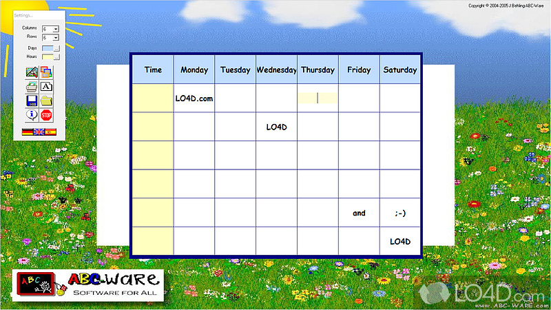 Create cool timetables for your kids - Screenshot of ABC Timetable